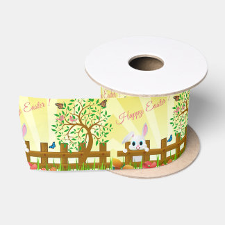 Happy Easter bunny illustration Satin Ribbon