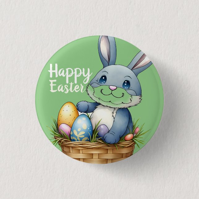 Happy Easter, Bunny In Egg Basket 3 Cm Round Badge (Front)