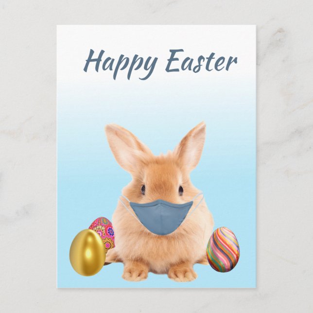 Happy Easter Bunny in  Face Mask Postcard (Front)