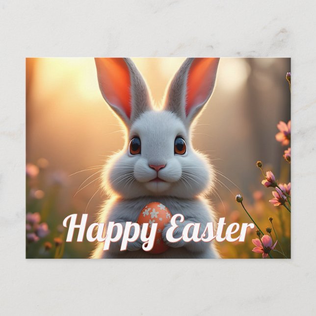 Happy Easter Bunny in the Magic of Spring Holiday Postcard (Front)