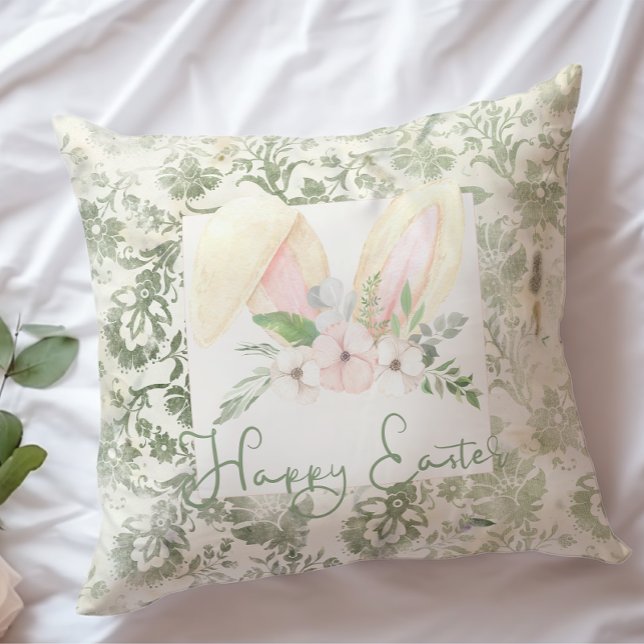 Happy Easter Bunny Lamb Floral Watercolor Cushion (Creator Uploaded)