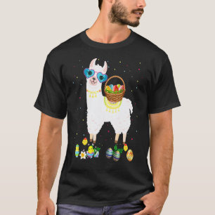 Happy Easter Bunny Llama Bringing Easter Egg Baske T-Shirt