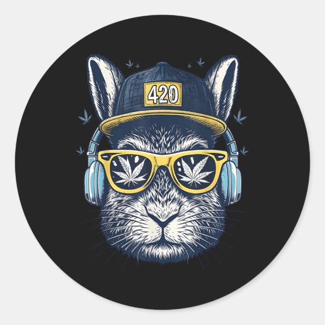 Happy Easter Bunny Men Smoking Weed Easter  Classic Round Sticker (Front)