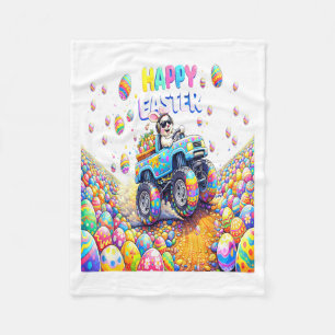 Happy Easter Bunny Monster Truck Eggs Boys Men Fleece Blanket