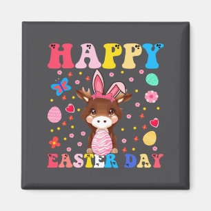 Happy Easter Bunny Moose Easter Day Groovy  Magnet