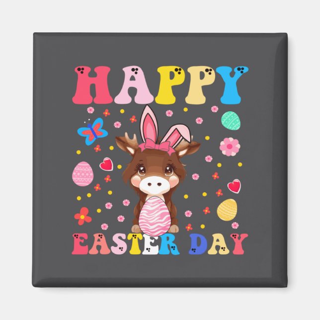 Happy Easter Bunny Moose Easter Day Groovy  Magnet (Front)