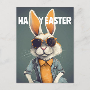 Happy Easter Bunny Orange Sunglasses Funny  Einlad Postcard