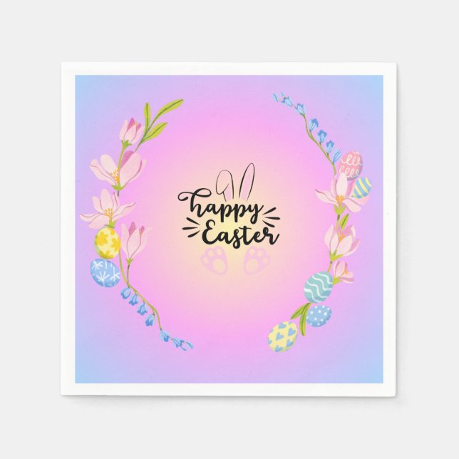 Happy Easter Bunny Outline Pretty Pastel Napkin (Front)