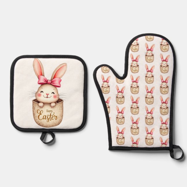 Happy Easter Bunny! Oven Mitt & Pot Holder Set (Front)