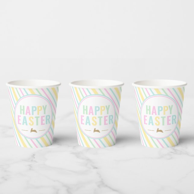 Happy Easter Bunny Pastel Stripe Paper Cups (Multi)