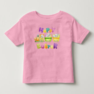 Happy Easter Bunny Pastel Watercolor Train Toddler T-Shirt