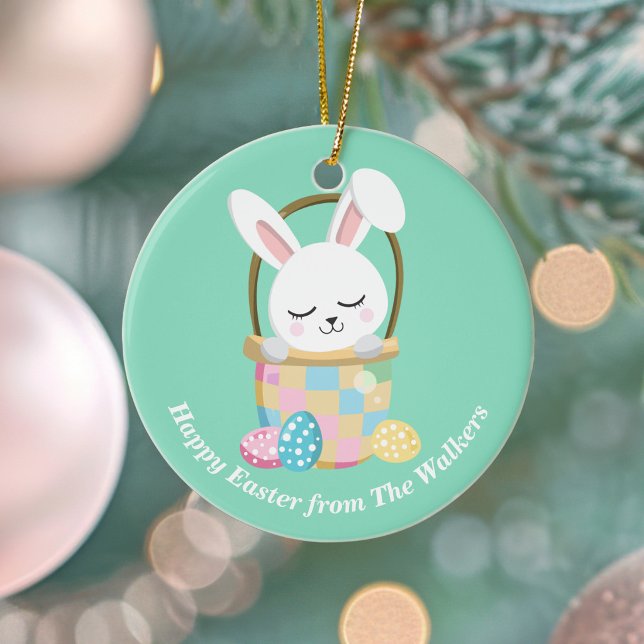 Happy Easter Bunny Personalised Pastel Green Ceramic Tree Decoration (Creator Uploaded)