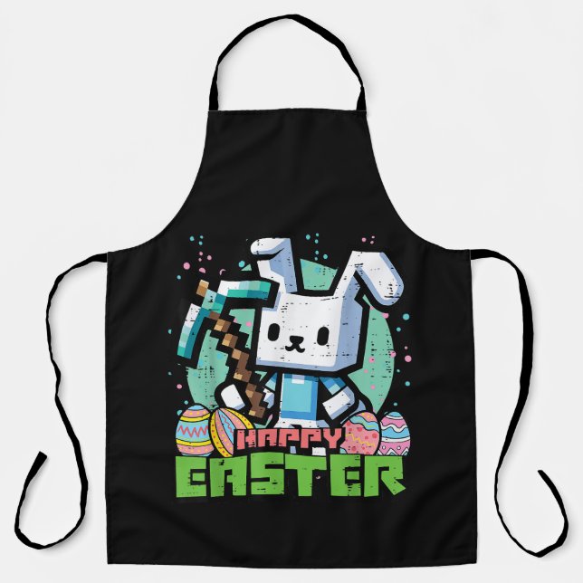 Happy Easter Bunny Pixel Game  Apron (Front)