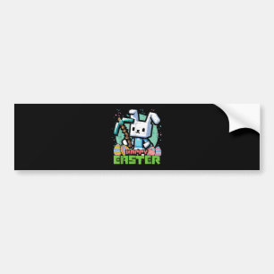 Happy Easter Bunny Pixel Game  Bumper Sticker