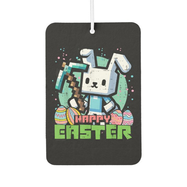 Happy Easter Bunny Pixel Game  Car Air Freshener (Front)