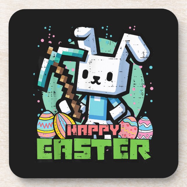 Happy Easter Bunny Pixel Game  Coaster (Front)