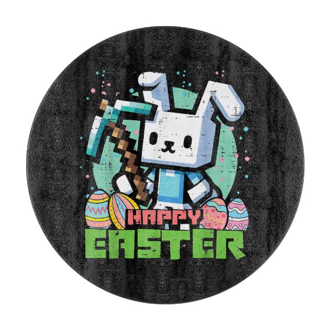 Happy Easter Bunny Pixel Game  Cutting Board (Front)