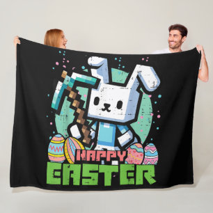 Happy Easter Bunny Pixel Game  Fleece Blanket