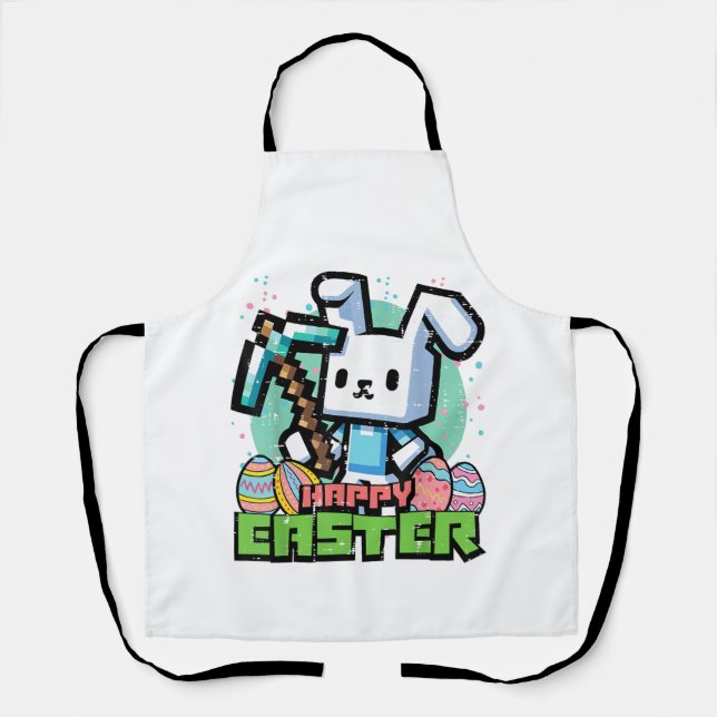 Happy Easter Bunny Pixel Game Gaming Gamer Boys Ki Apron (Front)