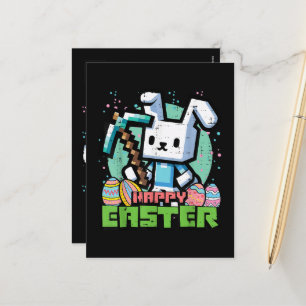 Happy Easter Bunny Pixel Game  Holiday Postcard
