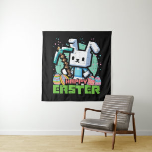 Happy Easter Bunny Pixel Game  Tapestry