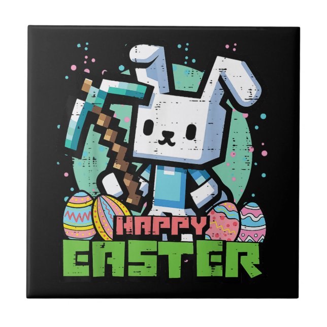 Happy Easter Bunny Pixel Game  Tile (Front)