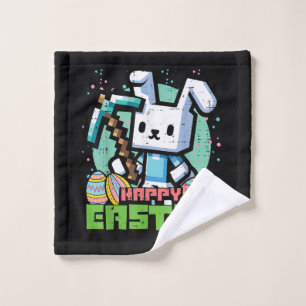 Happy Easter Bunny Pixel Game  Wash Cloth