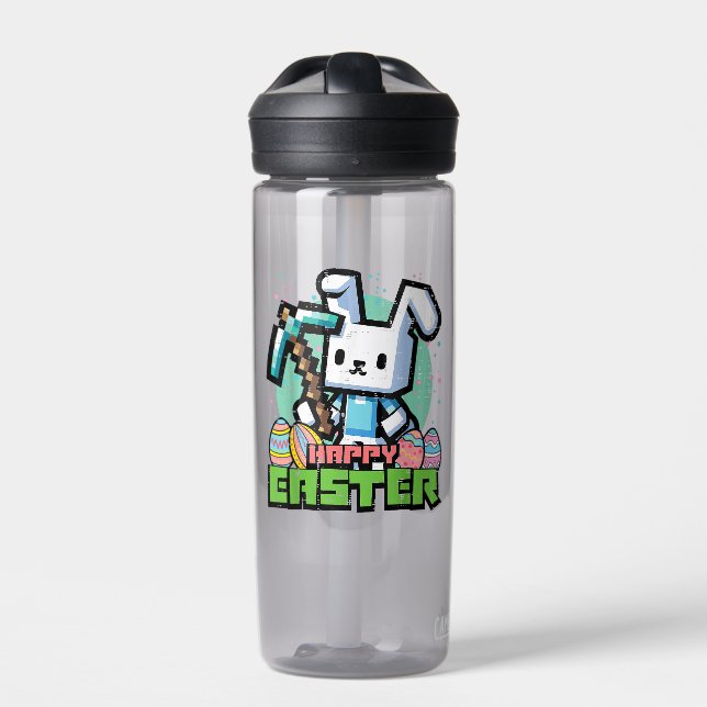 Happy Easter Bunny Pixel Game  Water Bottle (Front)