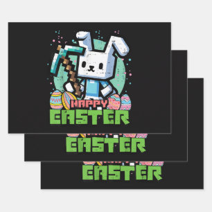 Happy Easter Bunny Pixel Game  Wrapping Paper Sheet