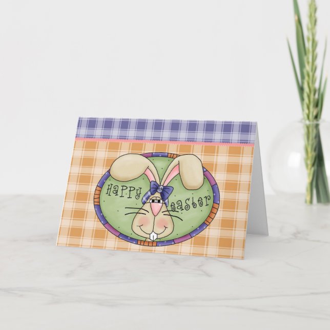 Happy Easter Bunny Plaid Design Greeting Card (Front)