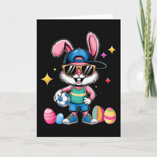 Happy Easter Bunny Playing Soccer Easter Sport Kid Card