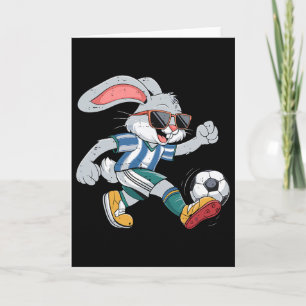 Happy Easter Bunny Playing Soccer Easter Sport Kid Card