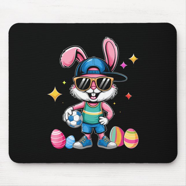 Happy Easter Bunny Playing Soccer Easter Sport Kid Mouse Pad (Front)