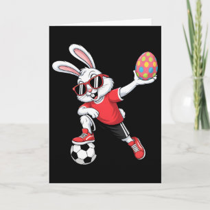Happy Easter Bunny Playing Soccer Mens Boys Kids  Card