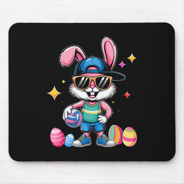 Happy Easter Bunny Playing Volleyll Easter Sport K Mouse Pad (Front)