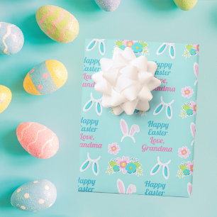 Happy Easter Bunny Pretty Personalised Pastel Teal Wrapping Paper Sheet