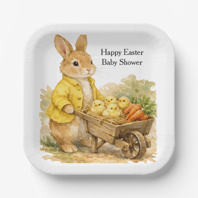 Happy Easter Bunny Rabbit Baby Shower Paper Plate (Front)