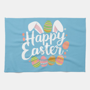 Happy Easter Bunny Rabbit Egg Holiday Tea Towel