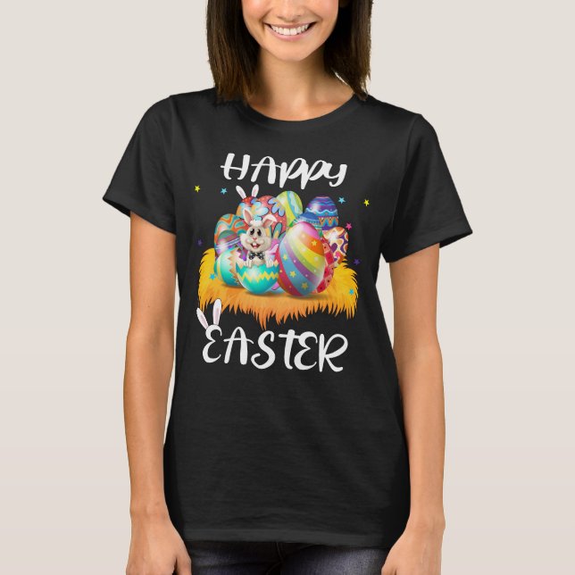 Happy Easter Bunny Rabbit Egg Hunting Funny Easter T-Shirt (Front)