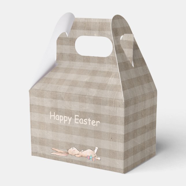 Happy Easter Bunny Rabbit Eggs Butterfly Gingham  Favour Box (Front Side)
