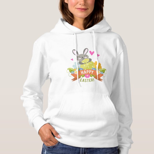 Happy Easter Bunny Rabbit Eggs Floral | Holidays Hoodie (Front)