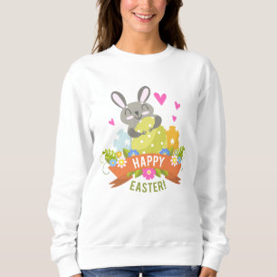 Happy Easter Bunny Rabbit Eggs Floral   Holidays Sweatshirt