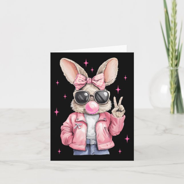 Happy Easter Bunny Rabbit Face Coquette Bow Easter Card (Front)
