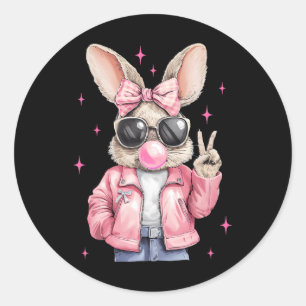 Happy Easter Bunny Rabbit Face Coquette Bow Easter Classic Round Sticker