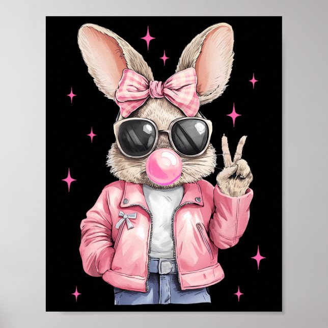 Happy Easter Bunny Rabbit Face Coquette Bow Easter Poster (Front)