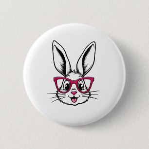 Happy Easter Bunny Rabbit Face with Glasses 6 Cm Round Badge