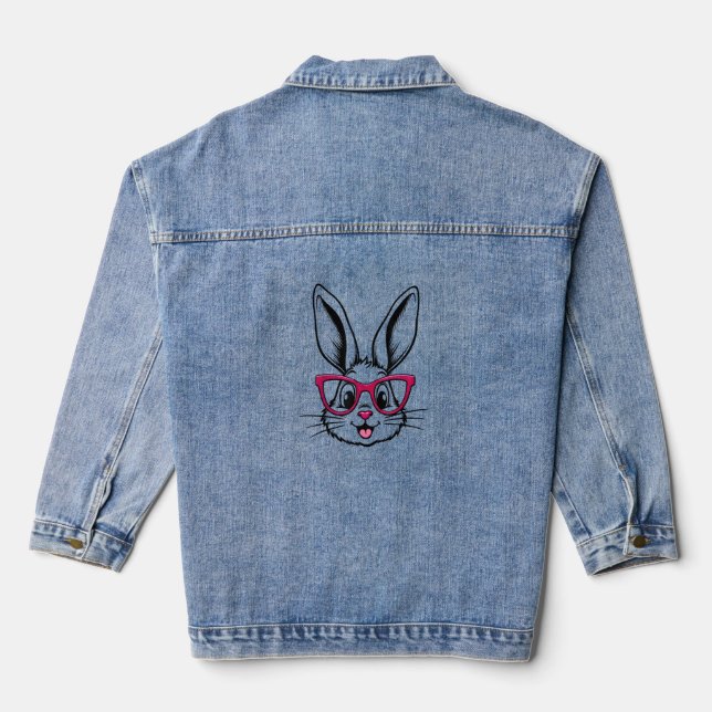 Happy Easter Bunny Rabbit Face with Glasses  Denim Jacket (Back)