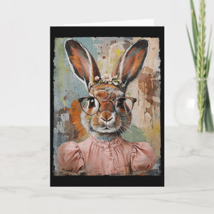 Happy Easter Bunny Rabbit Flower Graphic Art Girl Card