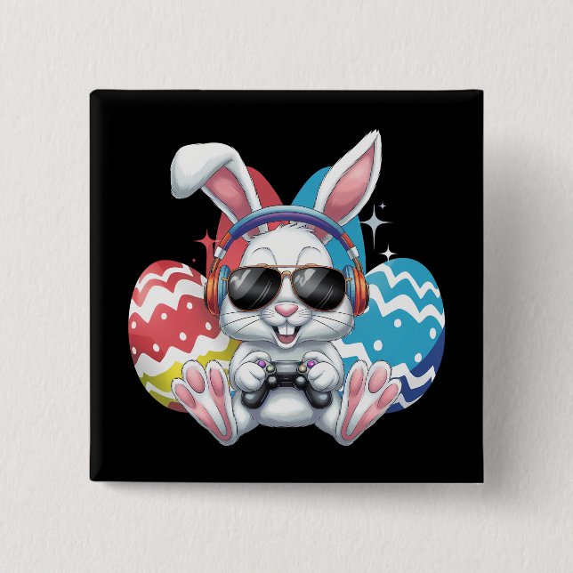 Happy Easter Bunny Rabbit Gaming Gamer Games 15 Cm Square Badge (Front)