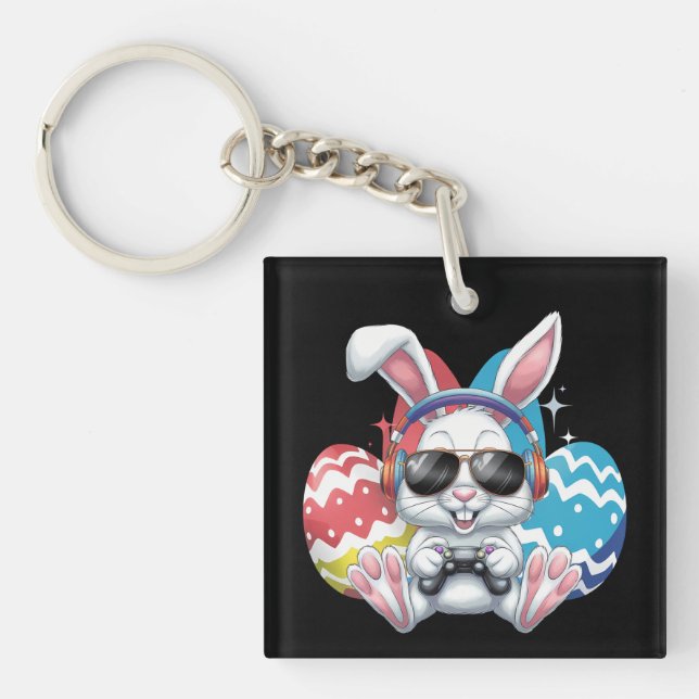 Happy Easter Bunny Rabbit Gaming Gamer Games Key Ring (Front)